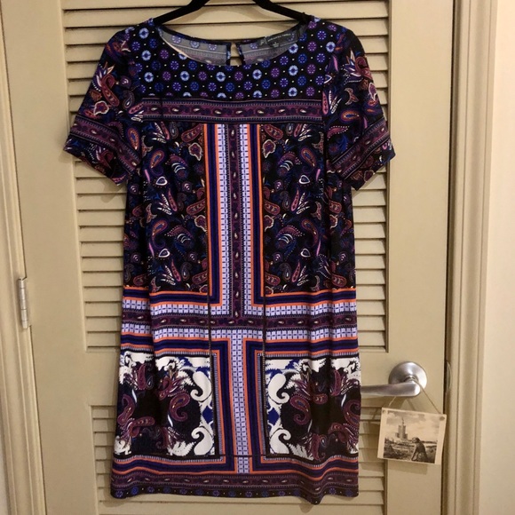 Adrianna Papell Black & Purple Paisley Shift Dress - Picture 2 of 12